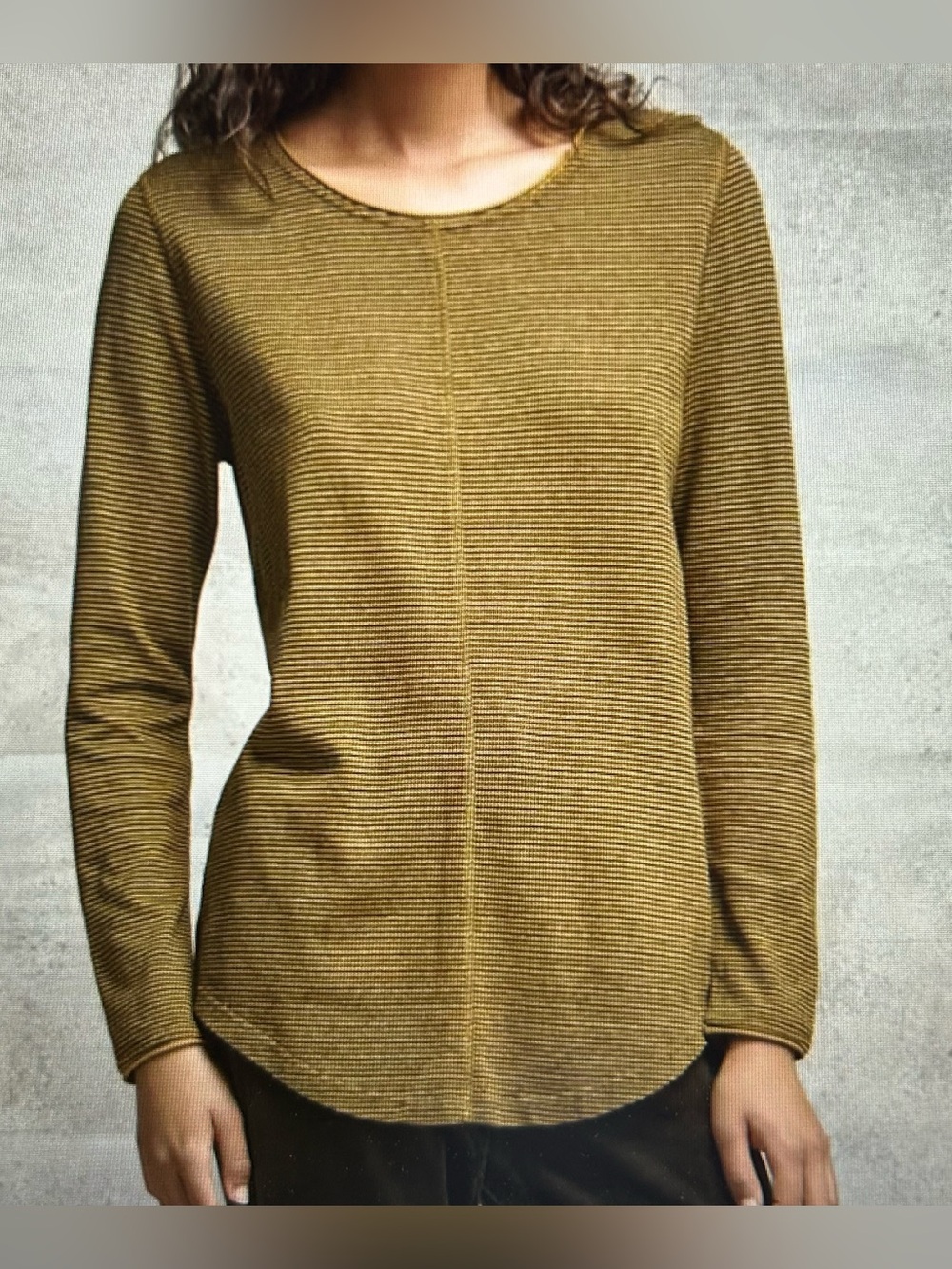 Poetry Hemp Curve Hem Top Womens 10 Striped Long Sleeve Casual Pullover Cotton